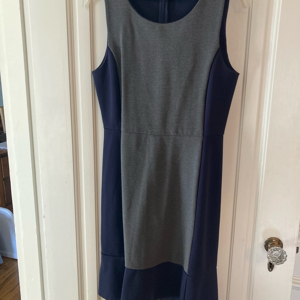 Elegant Gray and Navy Sleeveless Dress